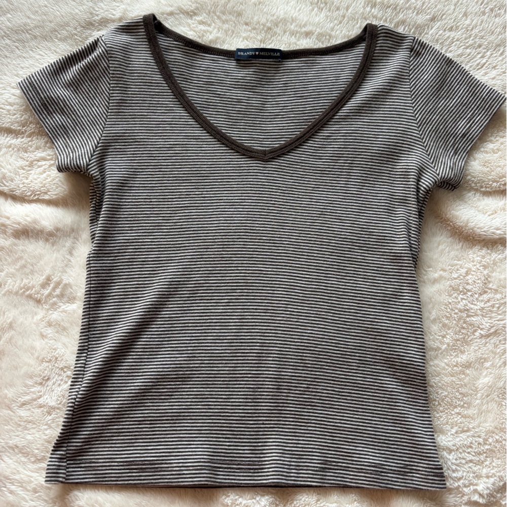 Brandy Brown and White Striped V-Neck Top